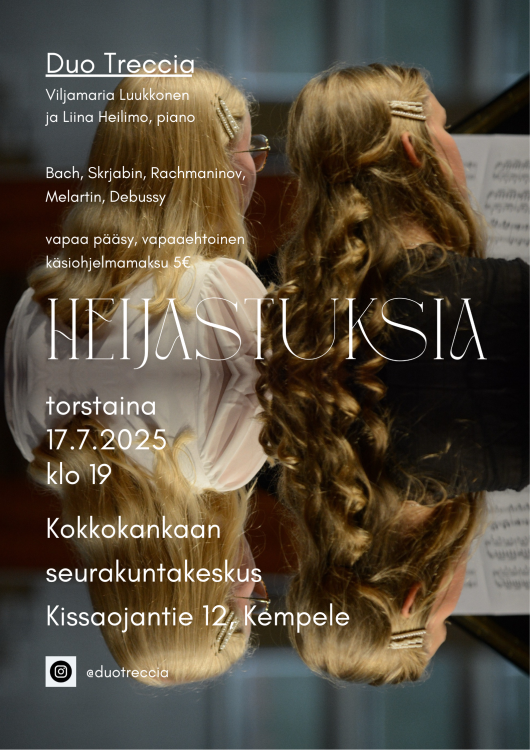Pianoduo Treccia (Liina Heilimo ja Viljamaria Luukkonen): Heijastuksia -pianokonsertti Duo Treccia