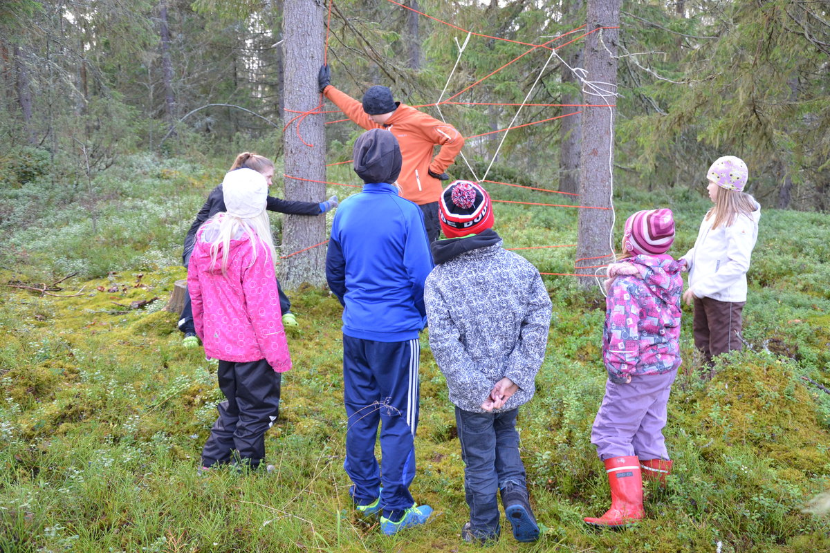 lapset leirillä metsässä ulkoilemassa